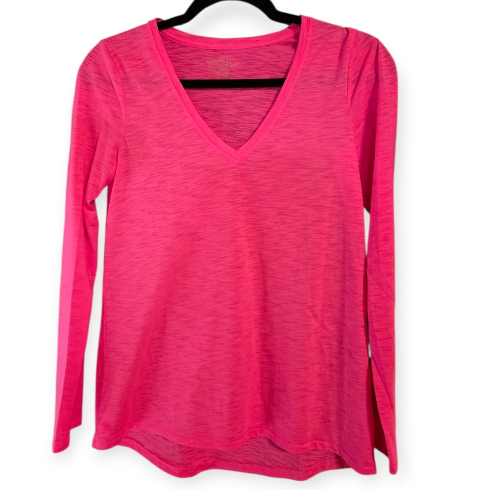 Lilly Pulitzer Bright Pink V Neck Long Sleeve Lightweight T-shirt